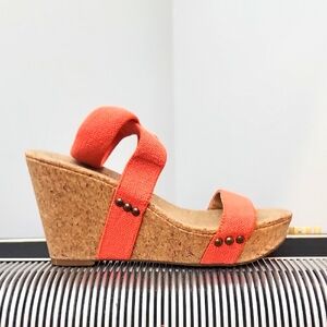 CUTE LUCKY BRAND CORAL STRAP CORK WEDGE SANDALS SIZE 7.5